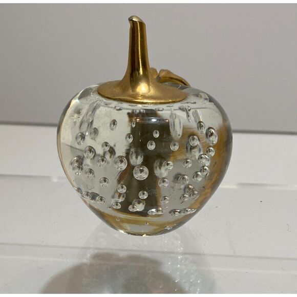 Crystal Glass Clear Controlled Bubbles Decor Paper Weight Apple - Picture 2 of 4